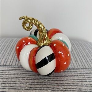 MacKenzie-Childs Patchwork Spice  Pumpkin with Gold Stem-NWT